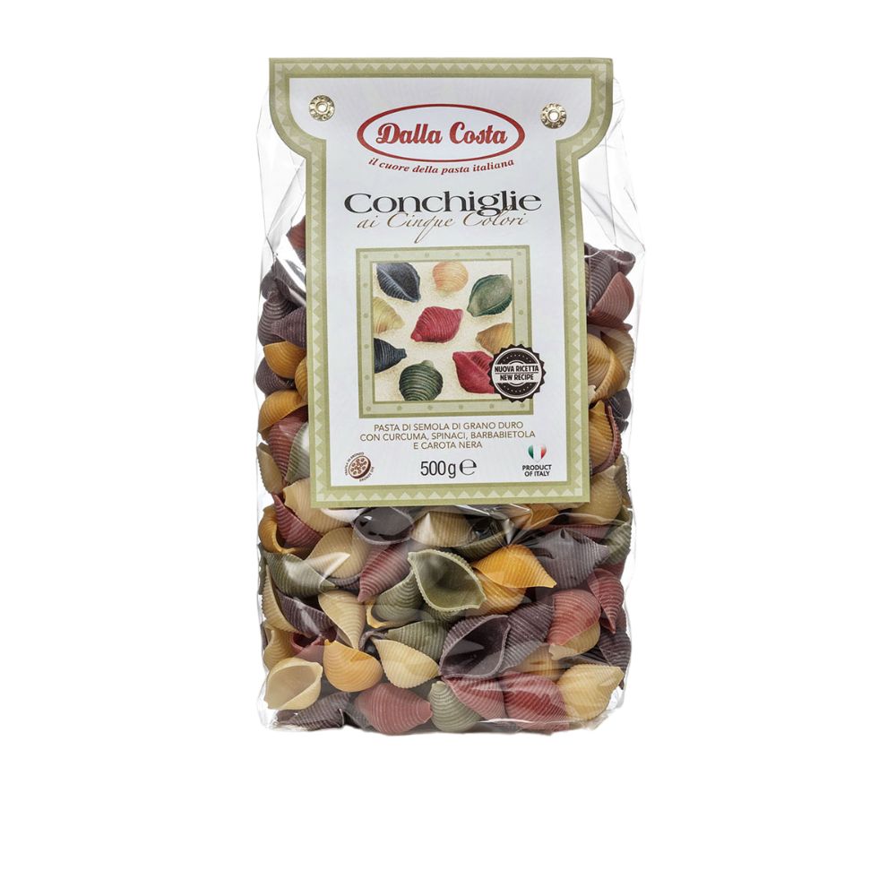 Dalla Costa Conchiglie 5 Colori Con Curcuma, Spinaci, Barbabietola E Carota Nera Confezione Risparmio 12x500gr