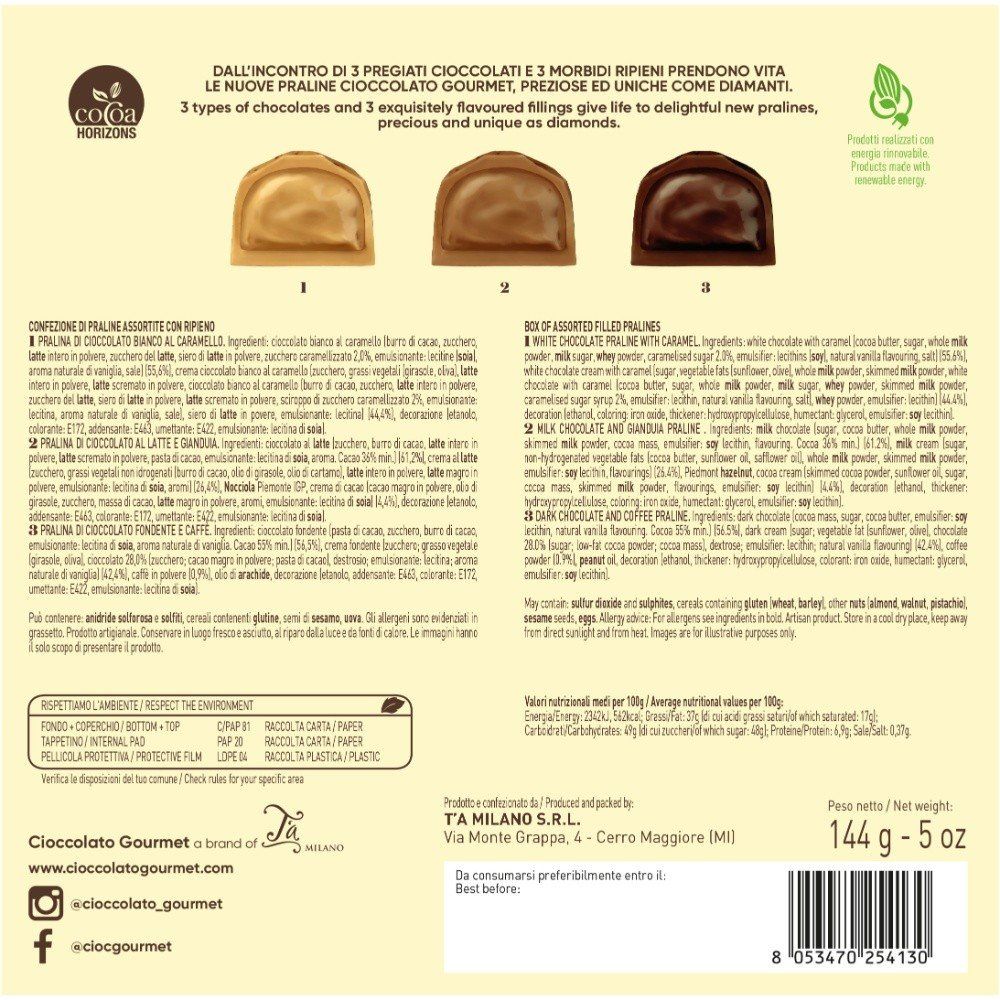 Cioccolato Gourmet Diamanti di cioccolato artigianali con 4 diversi ripieni