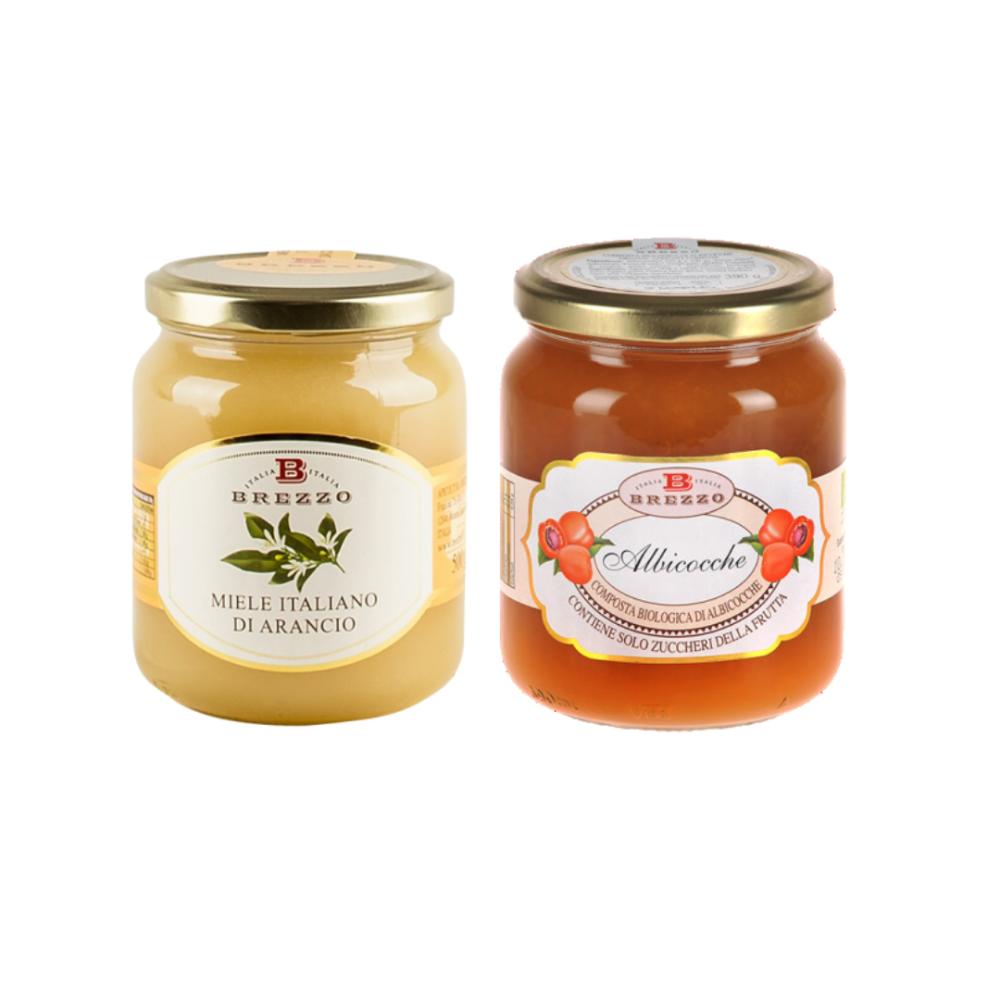 Brezzo Kit Degustazione Miele di Arancio 500g e Composta di Frutta Bio Albicocche 390g