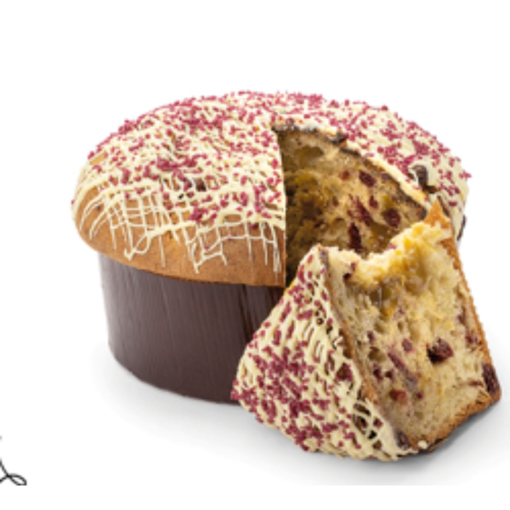 T'a Milano Panettone artigianale con lamponi e crema di pistacchio, ricoperto di cioccolato bianco - 750 g