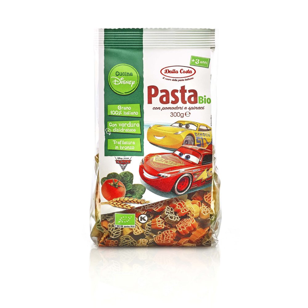 Dalla Costa Pasta Disney Pixar Cars biologica con pomodoro e spinaci confezione risparmio 12x300 grammi