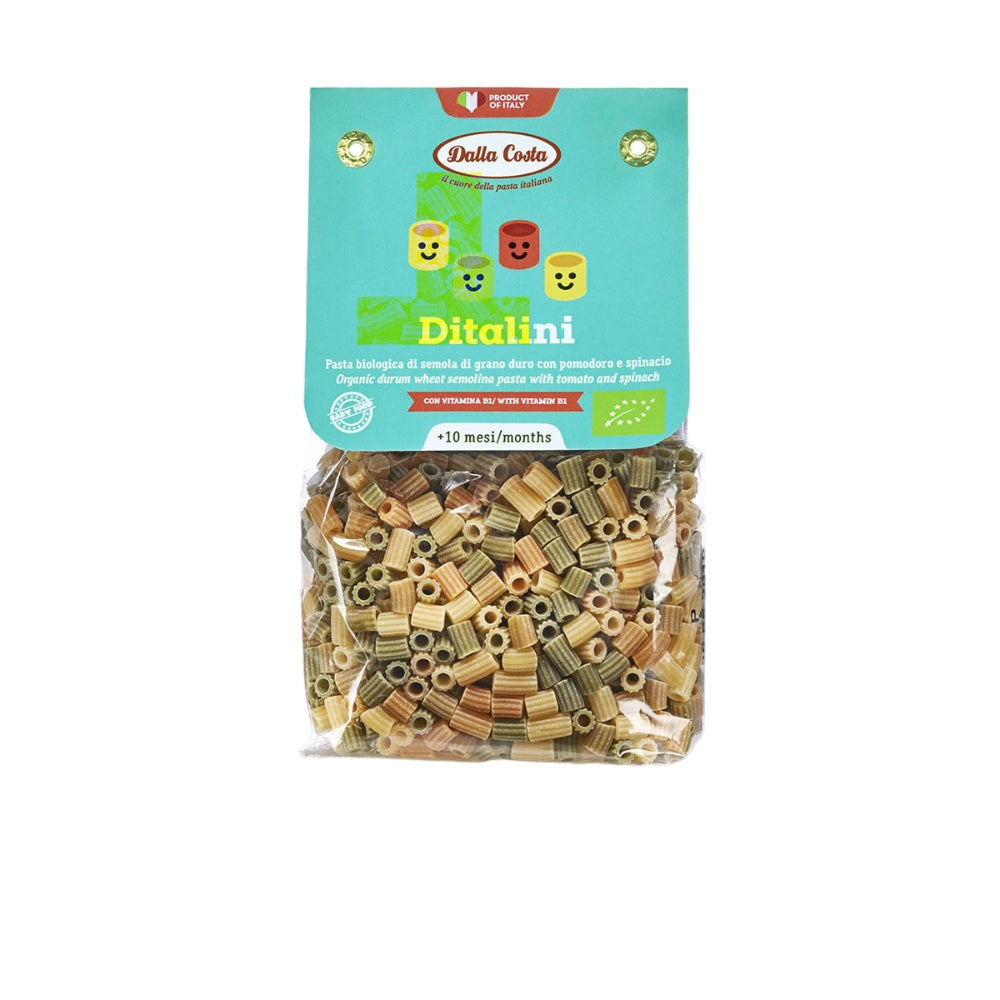 Dalla Costa Ditalini Pasta Tricolore Al Pomodoro E Spinaci Pasta Bio Per Bambini Con Vitamina B1 Confezione Risparmio 8x200gr