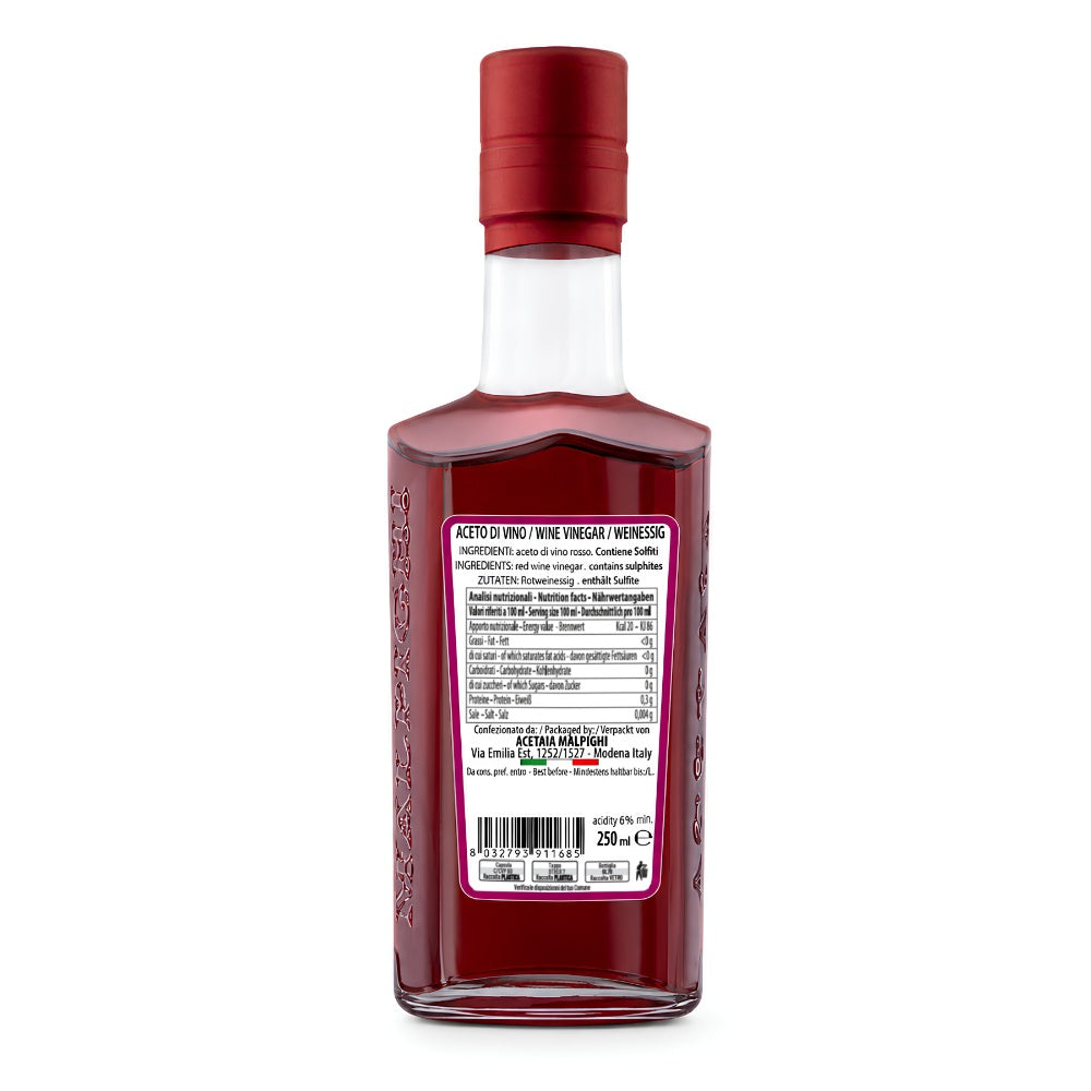 Acetaia Malpighi Aceto di Vino Barricato 250 ml – da Uva Sangiovese, Invecchiato 6 Anni in Barrique di Rovere, Aceto Naturale senza Conservanti