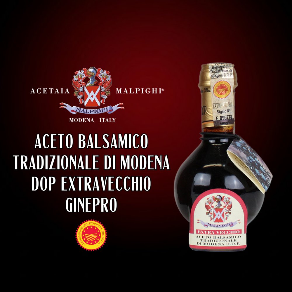 Acetaia Malpighi – Aceto Balsamico Tradizionale di Modena DOP Extravecchio al Ginepro – 100 ml – Solo Mosto Cotto – Selezione da Alta Ristorazione