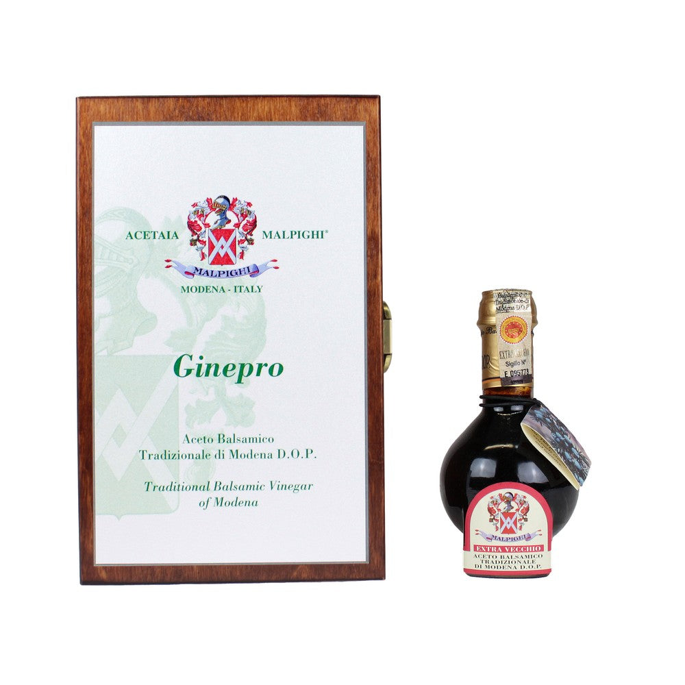 Acetaia Malpighi – Aceto Balsamico Tradizionale di Modena DOP Extravecchio al Ginepro – 100 ml – Solo Mosto Cotto – Selezione da Alta Ristorazione
