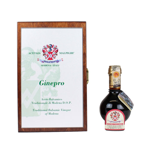 Acetaia Malpighi – Aceto Balsamico Tradizionale di Modena DOP Extravecchio al Ginepro – 100 ml – Solo Mosto Cotto – Selezione da Alta Ristorazione