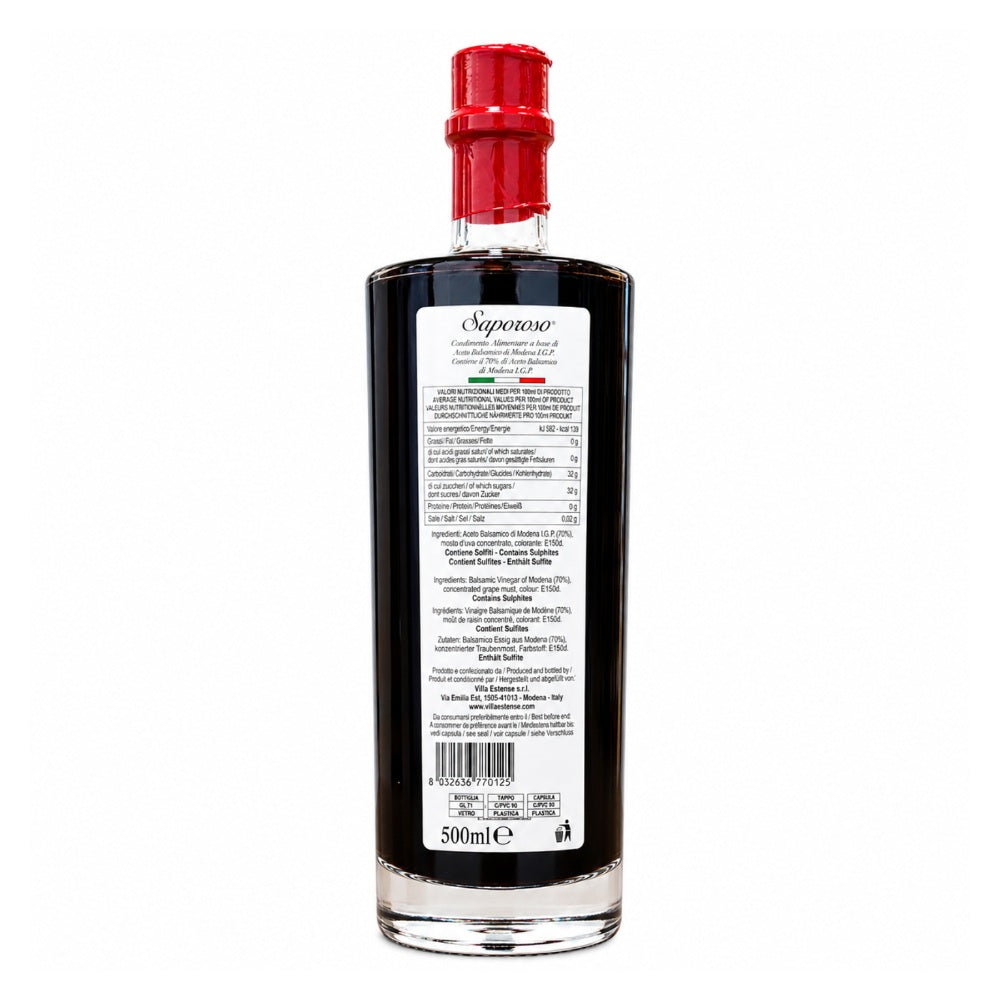 Acetaia Malpighi Saporoso 500 ml – Condimento all’Aceto Balsamico di Modena IGP, da Mosto Cotto di Uve Trebbiano e Lambrusco, Invecchiato 6 Anni in Rovere