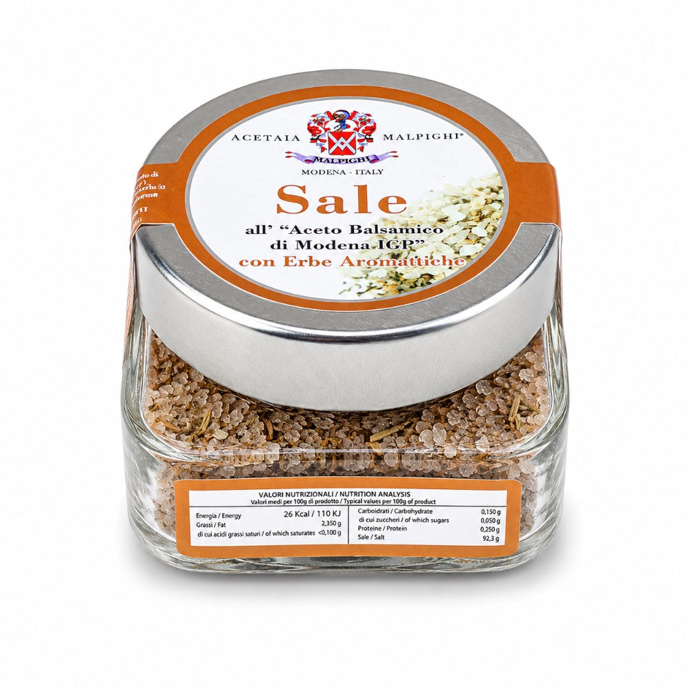 Acetaia Malpighi Sale con Erbe Aromatiche 120 g – Sale Marino con Erbe e Aceto Balsamico di Modena IGP in Vetro