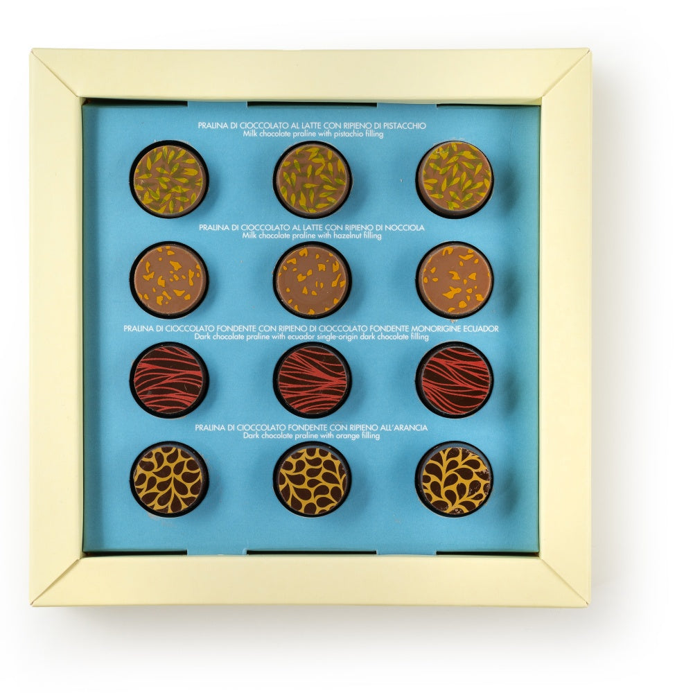 Cioccolato Gourmet 12 Ciocopraline di pregiato cioccolato al latte e fondente con 4 morbidi ripieni