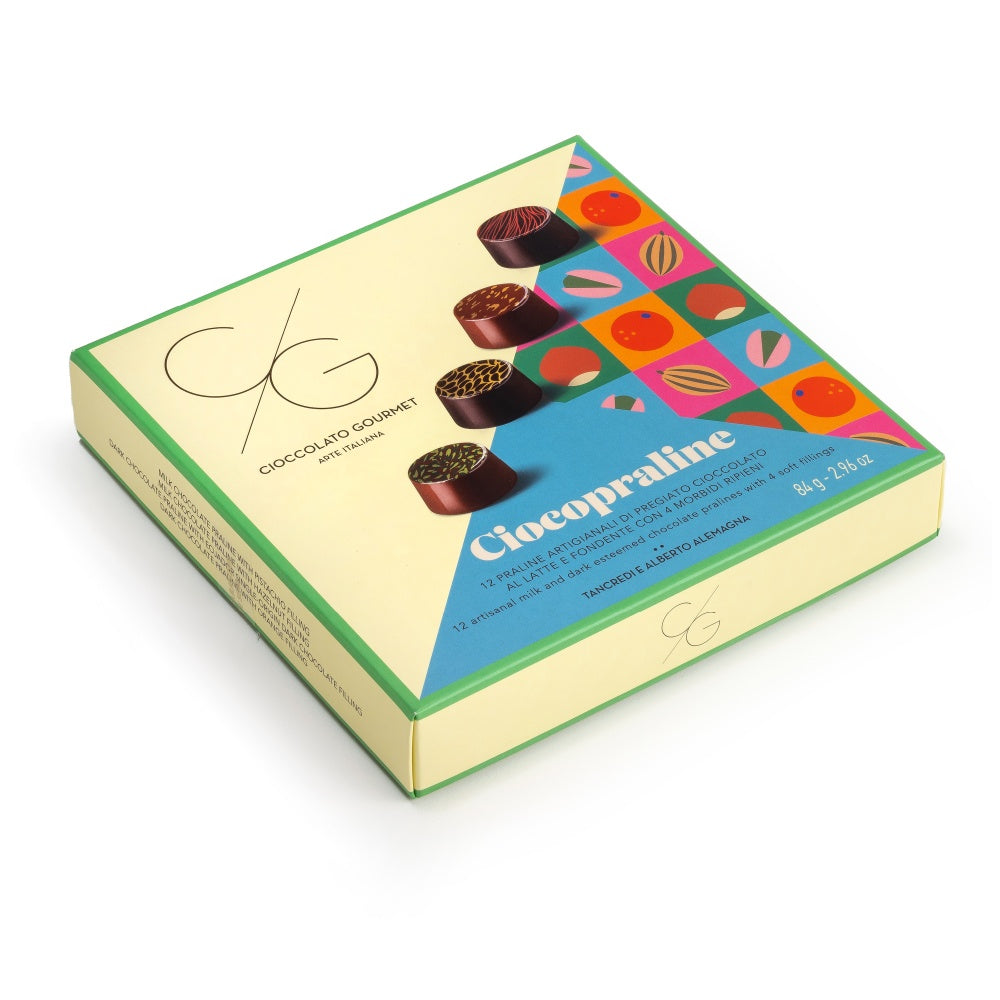 Cioccolato Gourmet 12 Ciocopraline di pregiato cioccolato al latte e fondente con 4 morbidi ripieni