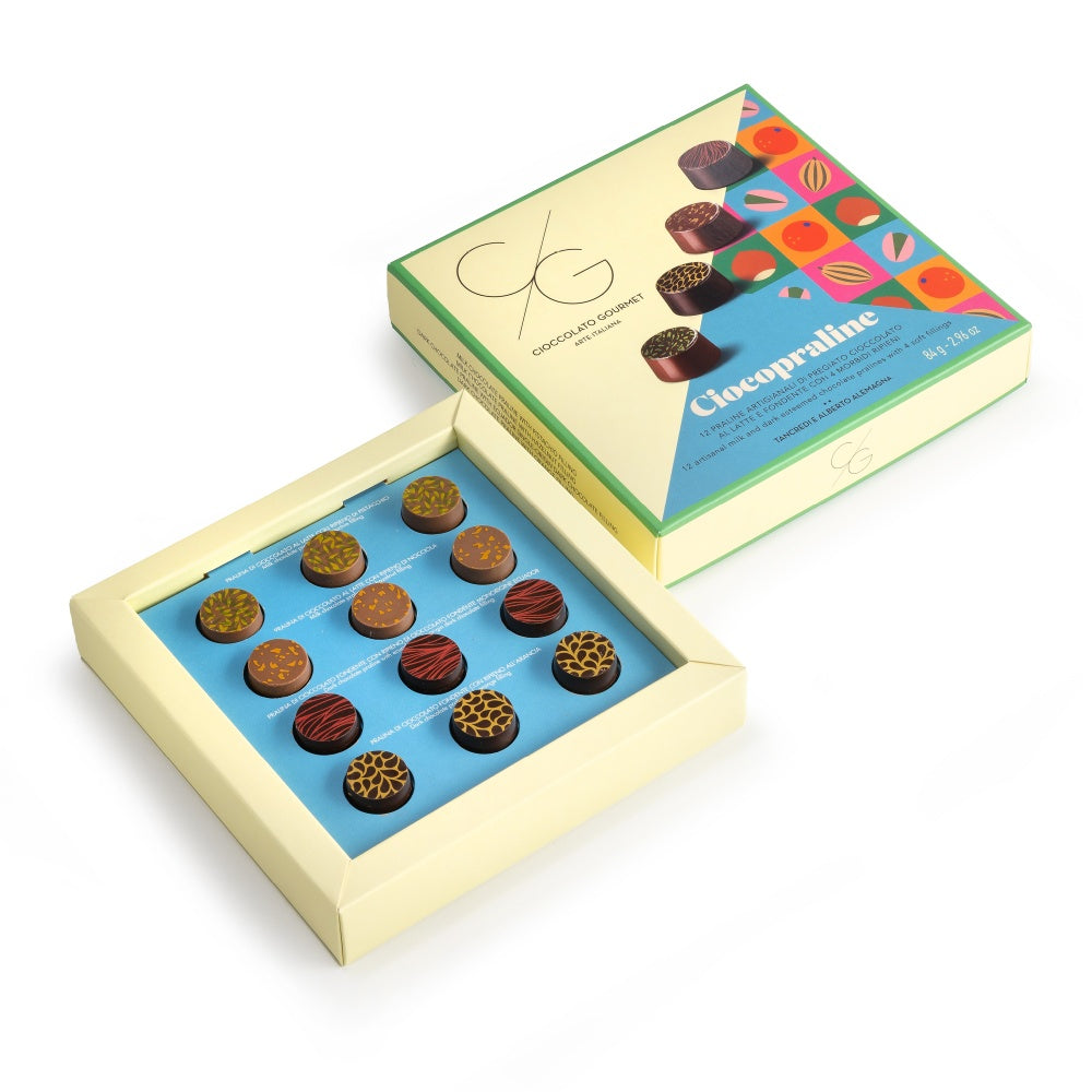 Cioccolato Gourmet 12 Ciocopraline di pregiato cioccolato al latte e fondente con 4 morbidi ripieni