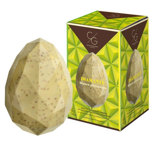 Cioccolato Gourmet Uovo  di Pasqua Diamante di Cioccolato bianco con Pistacchio caramellato