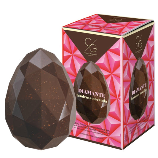 Cioccolato Gourmet Uovo Pasqua Diamante di Cioccolato Fondente con Nocciola caramellata