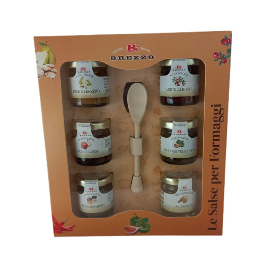 Brezzo Salse per Formaggi Selezione di 6 Salse in Cofanetto Regalo con Cucchiaio 6x39gr