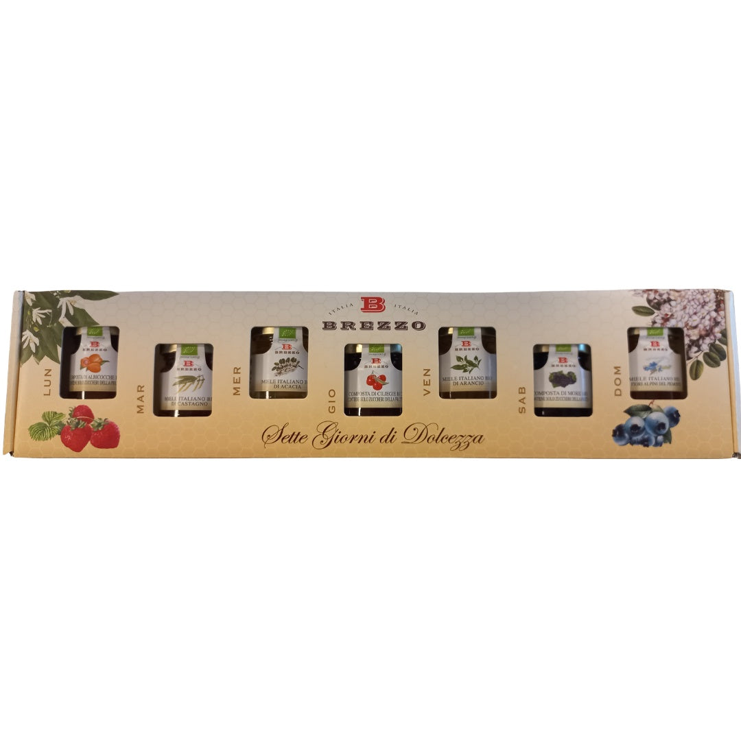 Brezzo Cofanetto Sette Giorni di Dolcezza - Selezione di Miele 4x35gr e Composte Biologiche 3x40gr