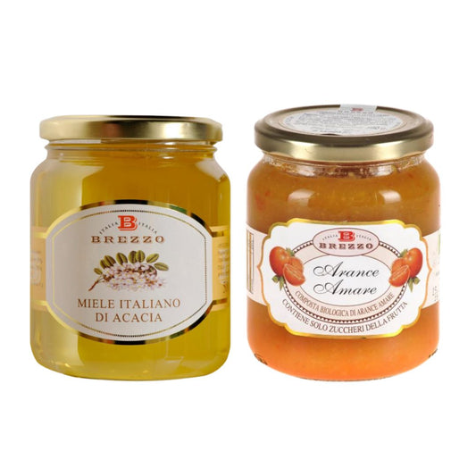 Brezzo Kit Degustazione Miele di Acacia 500g e Composta di Frutta Bio Arance Amare 390g